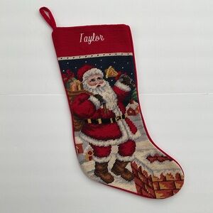Vintage Christmas Stocking “Taylor” Wool Needlepoint